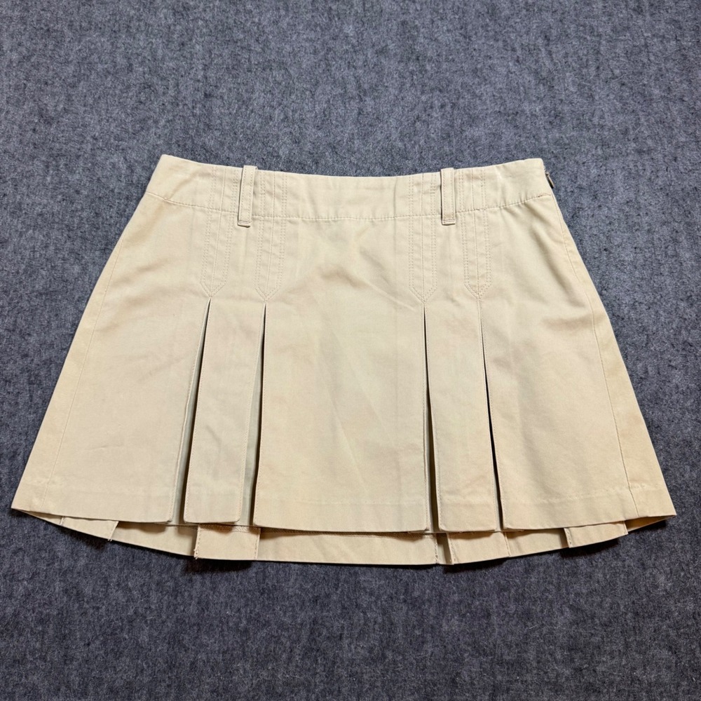 VTG Y2K Express Khaki Tan Pleated Cotton Mini Skirt Size 2 Preppy Schoolgirl